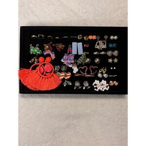 38 Pairs of Mixed Newer, Costume, & Vintage Earrings Including Display Case